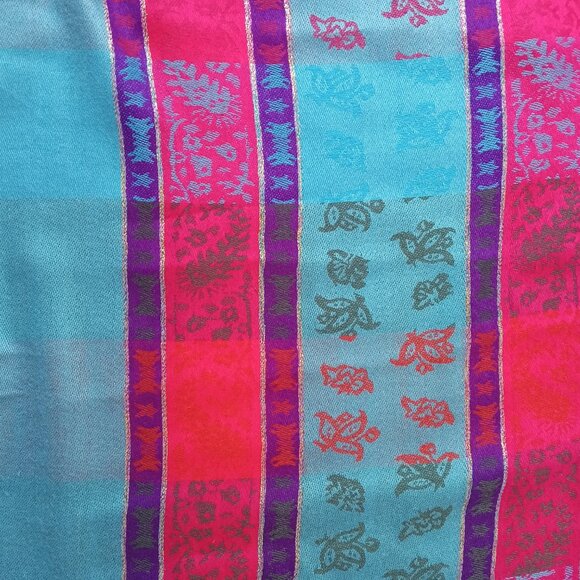 100% Pashmina Women Scarf Wrap Blue Pink Purple 70" x 27" Paisley - Picture 11 of 16